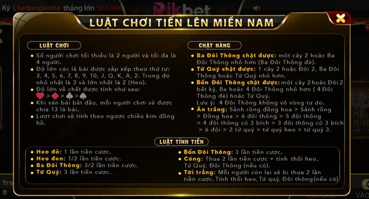 Hướng Dẫn Cách Chơi Tiến Lên Miền Nam Tại RikBet Dành Cho Tân Thủ